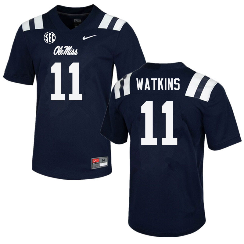 Jordan Watkins Ole Miss Rebels NCAA Men's Navy #11 Stitched Limited College Football Jersey EQO5858XX